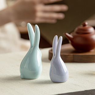 Ceramic Tea Pet Ornaments Creative Mini Rabbit Pen Holder Tea Room Boutique Tea Play Home Decoration Cute Pet Ornaments