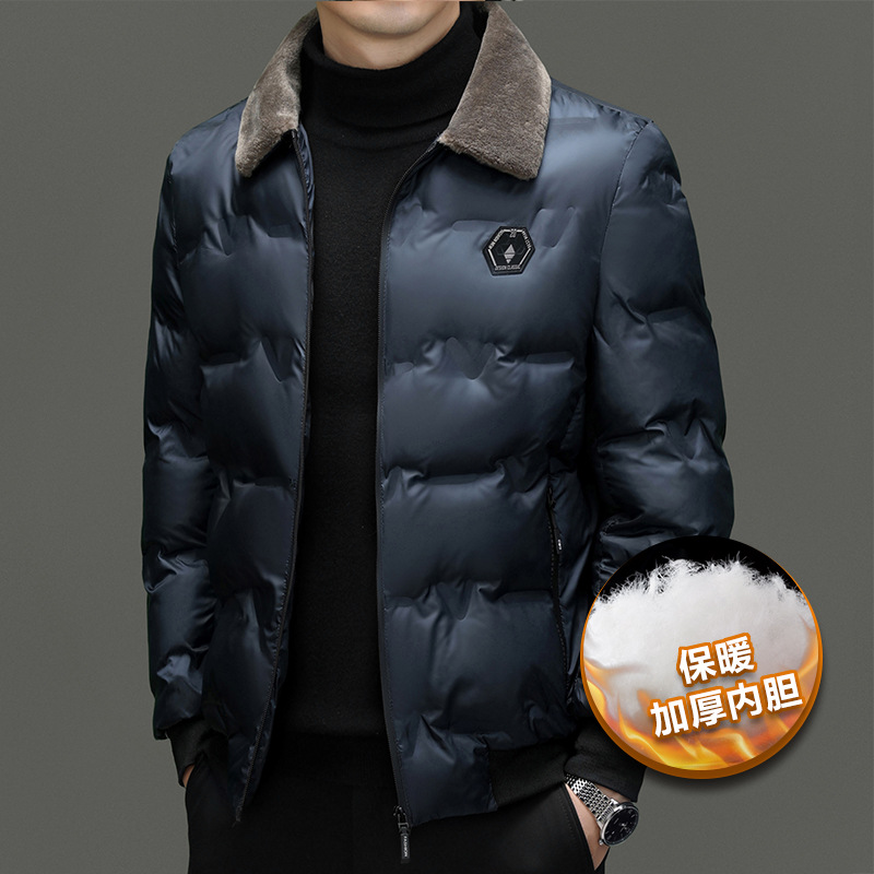 Abrigo acolchado de algodón para hombres Top casual de negocios Otoño e Invierno Nuevo papá desgaste solapa engrosada abrigo de cuello de piel caliente ropa de hombre
