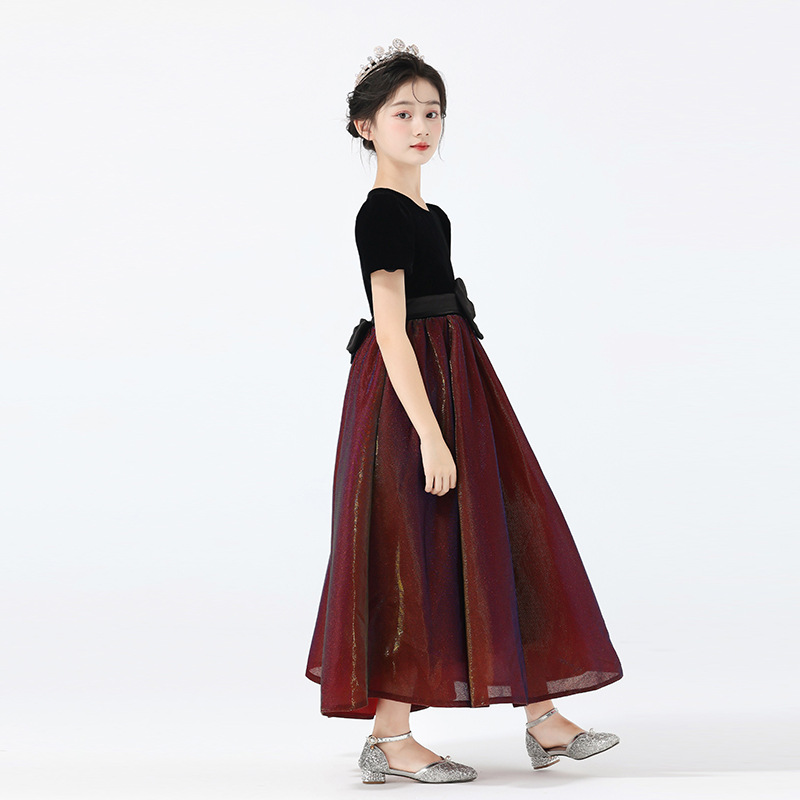 Vestido para niños, vestido de princesa de alta gama para niñas, coro de actuación para niñas, vestido de actuación de malla de manga corta