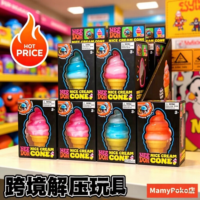 New Stress-Relief Needoh Sensory Toy, Creative Squeeze-And-Stress Ice Cream Cone Toy for Stress Relief