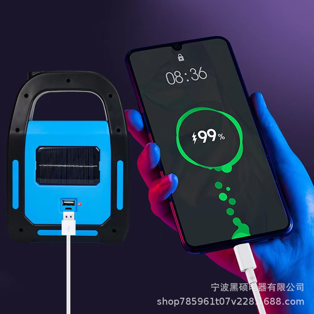 Luz portátil de emergencia multifuncional transfronteriza luz de campamento al aire libre solar USB carga luz de trabajo luz de carpa
