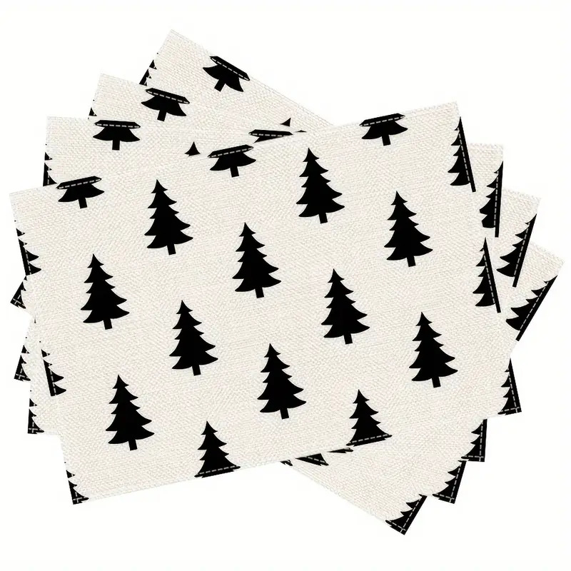 Manteles individuales navideños de lino estampado, decoración de mesa resistente al calor