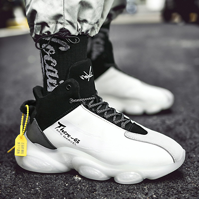 Men's shoes 2025 autumn and winter new leather waterproof sneaker popcorn shock absorption running shoes basketball increased dad shoes