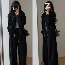 秋冬季休闲卫衣运动套装女时尚宽松大码显瘦减龄阔腿裤跑步两件套