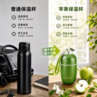 新款苹果杯保温保冷覆钛内胆双饮口便携时尚茶水分离高端送礼水杯
