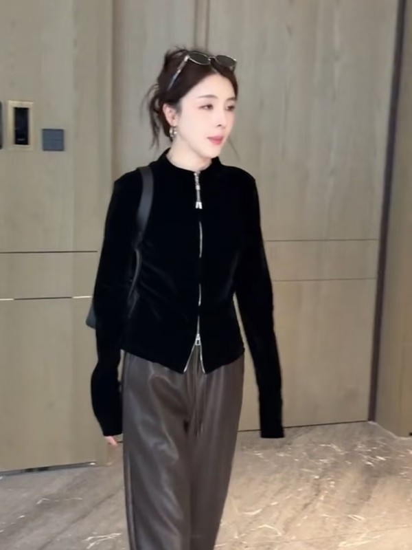 欧货双拉链丝绒2025秋季新款休闲百搭长袖开衫外套女短款夹克上衣|undefined
