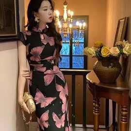 韩系复古时尚慵懒一整套针织格纹毛衣露背灰色外套开衫连衣裙套装