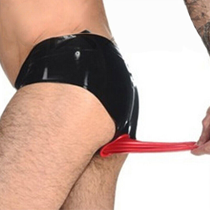 Latex Shorts Red Anal Men's Underwear Tight-Fitting Briefs with Red Anal Sleeve Latex Shorts Red Anal Men's Underwear Tight-Fitting Briefs with Red Anal Sleeve