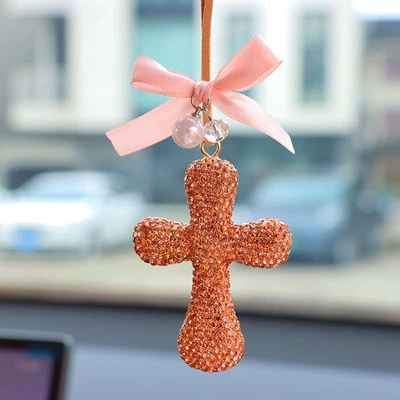 Car hanging, car interior pendant for men - champagne-gold-bow-chunky-cross-pendant