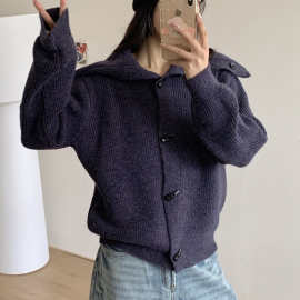 日系宽松软糯翻领针织毛衣外套女2025秋冬新款polo领百搭时尚开衫