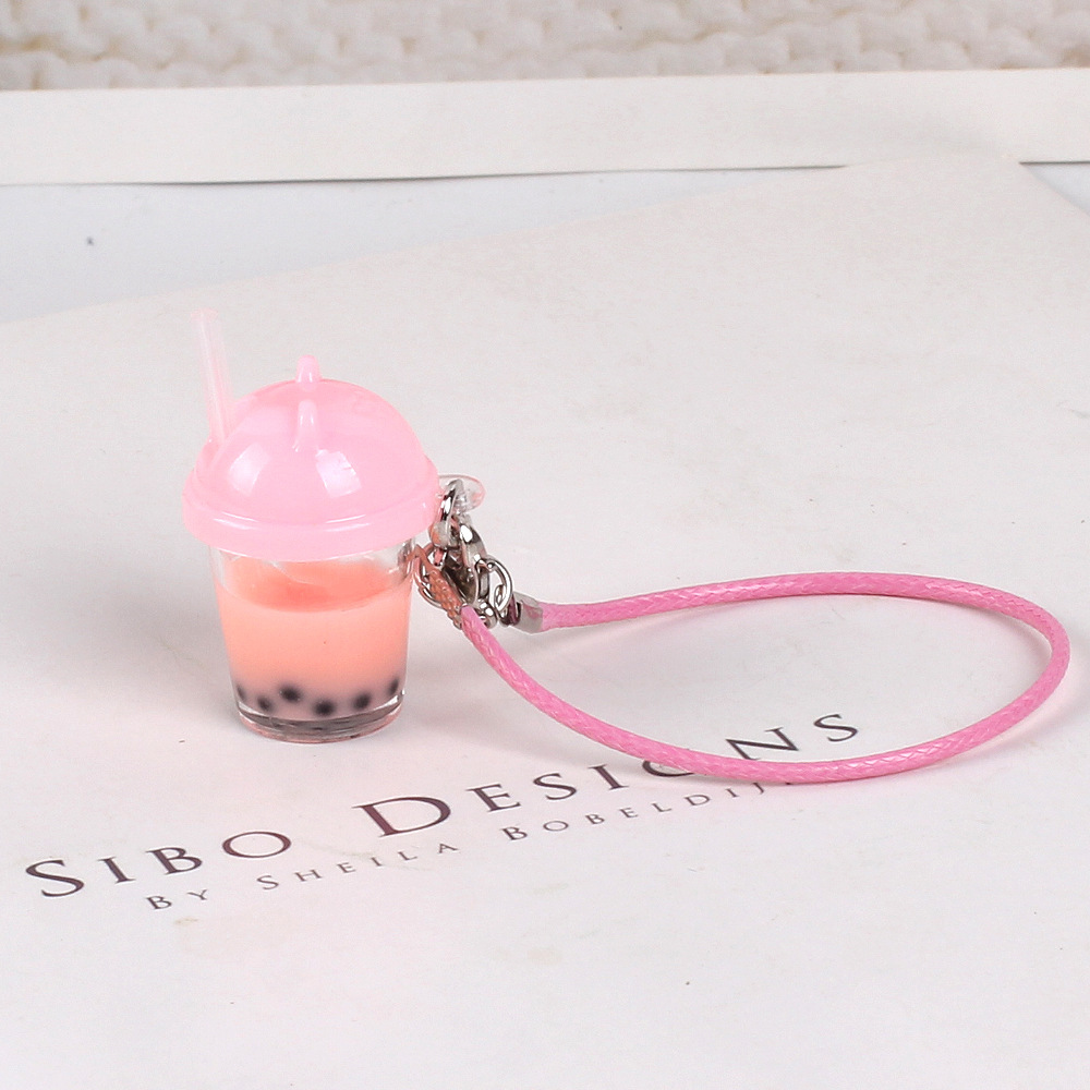 Dollhouse mini modelo de taza de té de leche de perla llaveros accesorios colgantes de muñeca resina miniatura