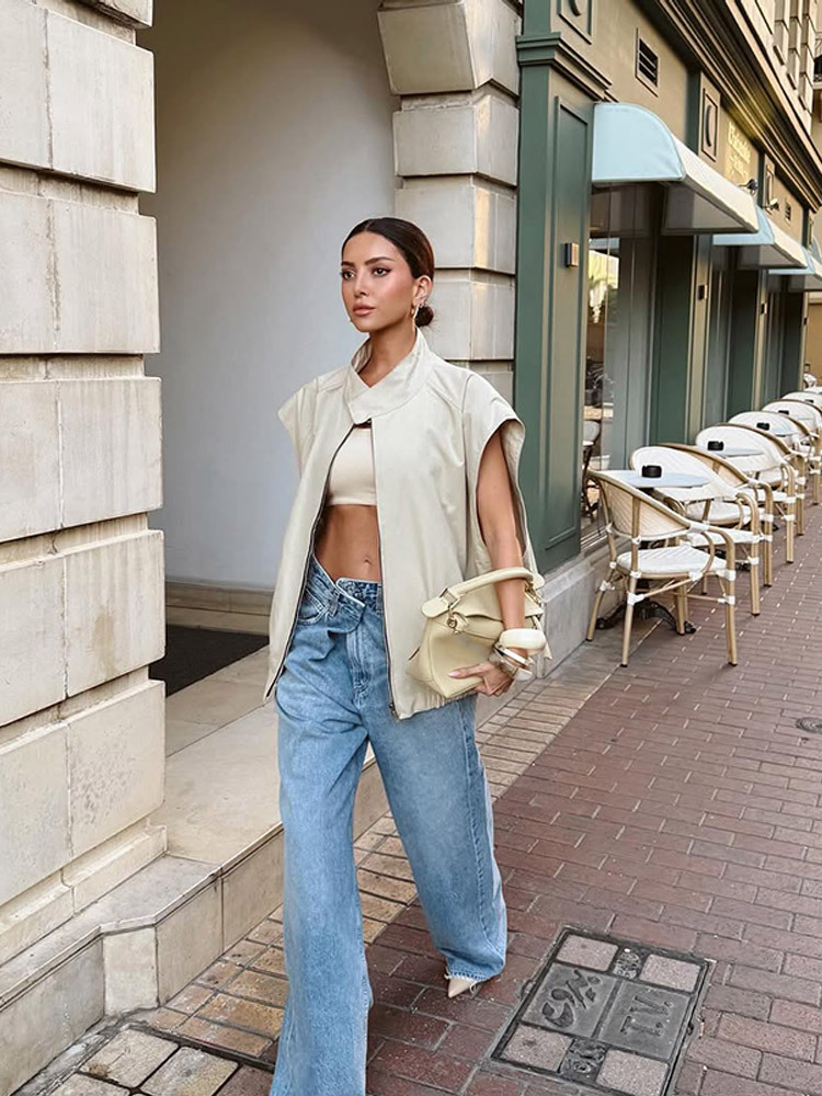 Chaleco de punto con cremallera sin mangas de color sólido de alta calidad de la calle personalizada 2025 Nuevos productos de principios de otoño Ropa de mujer europea y americana transfronteriza