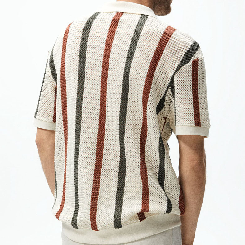 Polo camiseta de punto camiseta de manga corta camiseta hombre gaviota cuello V rayas viejas líneas de viento de verano fábrica transfronteriza al por mayor