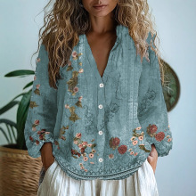 新款跨境热卖源头货源亚马逊女装 波西米亚 欧美上衣花卉衬衫