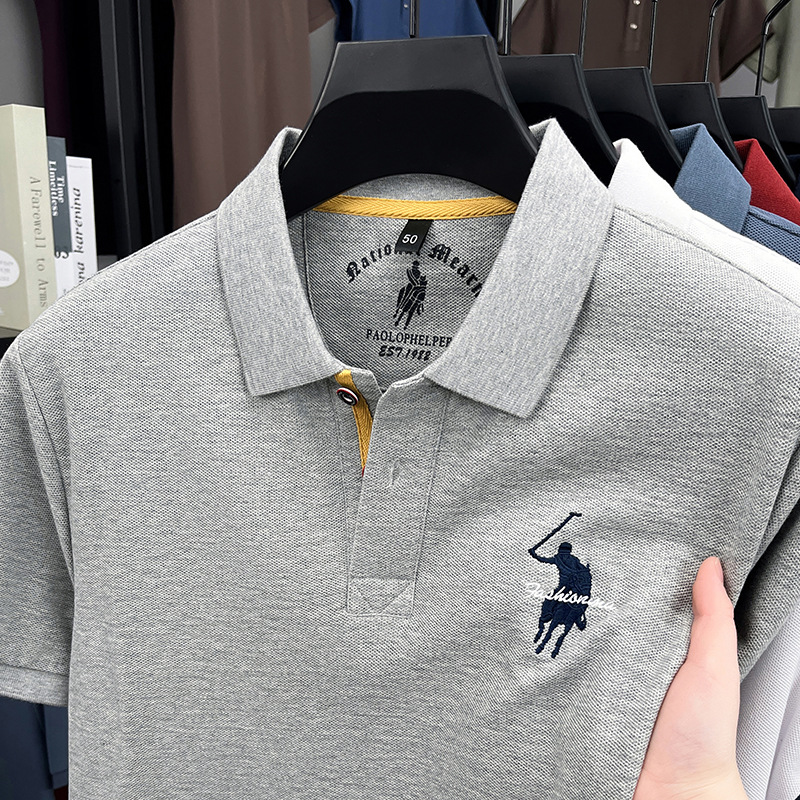 纯棉短袖polo衫男2025夏季新款商务休闲纯色刺绣翻领男士t恤衫