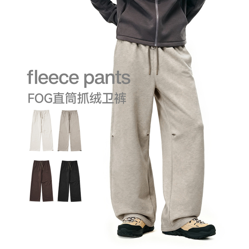 Jie Zhan Men's Clothing | Fog Straight-Leg Fleece Sweatpants 25 Autumn and Winter Trendy Brand New Product 365g American Street Style Sports Casual Pants