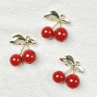 Korean style K gold leaf cherry pendant alloy accessories DIY handmade pendant accessories pearl three-dimensional cherry