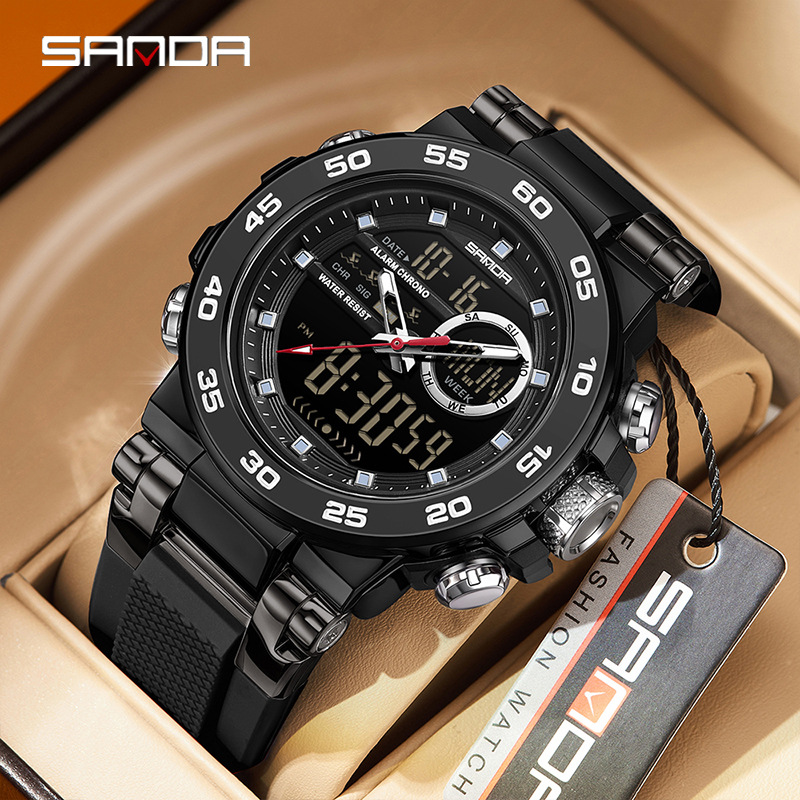 Reloj de pulsera de doble movimiento Sanda 3 reloj de despertador multifuncional impermeable nocturna para hombres