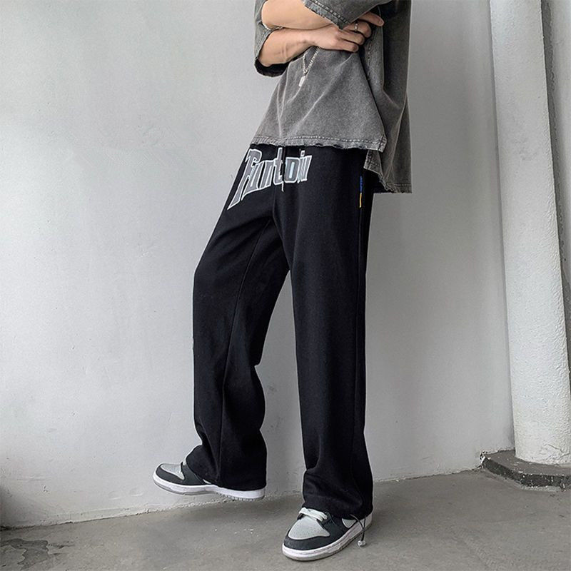 Hip hop letter pants men's autumn thin loose ins straight casual pants national fashion wide leg mopping sports pants