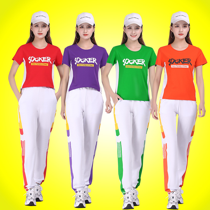 2021 New Summer Square Dance Suite Ghost Step Dance Sporty Casual Clothes Shuffle Dance Clothing Short Sleeve Cool Cotton