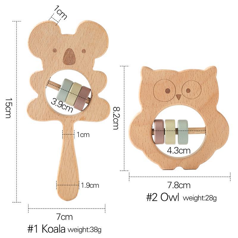 Cute Wooden Rattle and Teether Set for Infants - Sensory Grasping Toy - MAMTASTIC