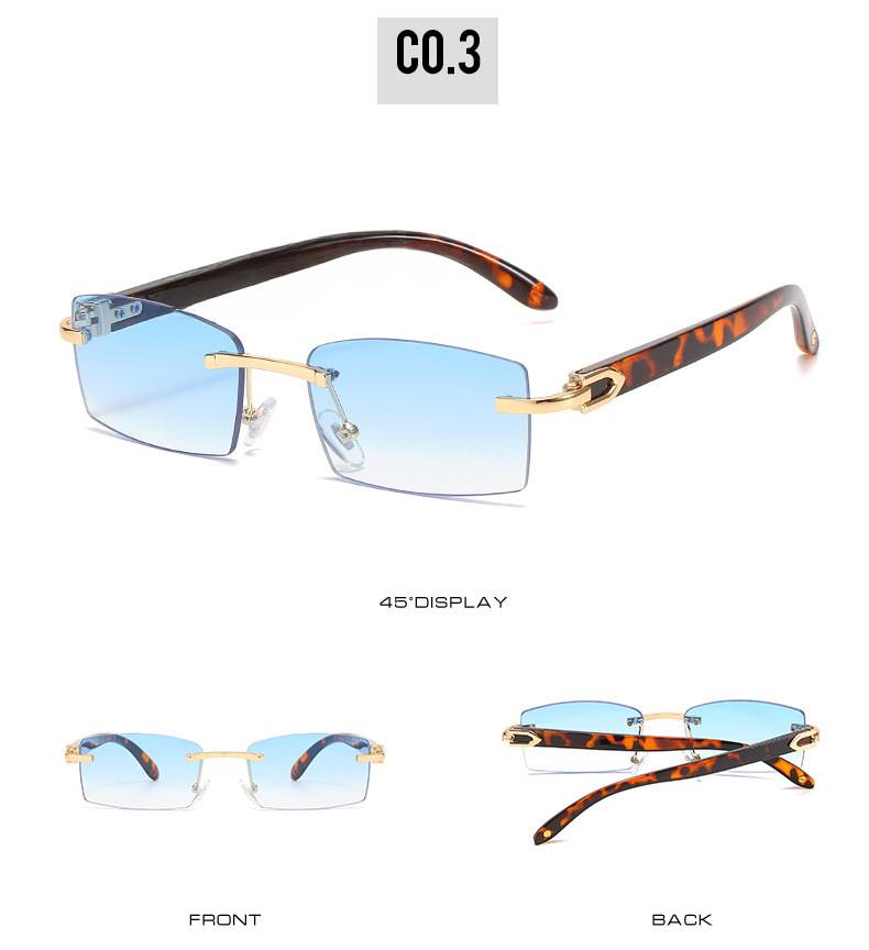 2021 Neue rahmenlose Sonnenbrille in Box, europäische und amerikanische Mode, Hornbesatzbrille, personalisierte Sonnenbrille in Geleefarbe für Frauen_voghion.com