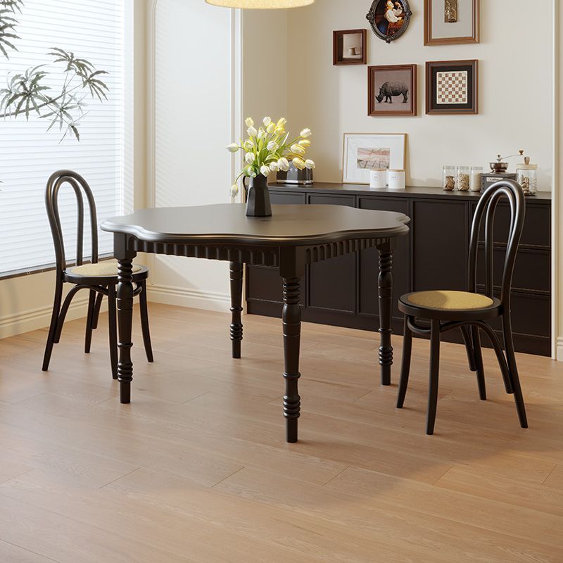 Mesa de comedor francesa estilo retro mesa de comedor redonda de madera maciza pétalos negros americanos moderna simple pequeña mesa redonda doméstica