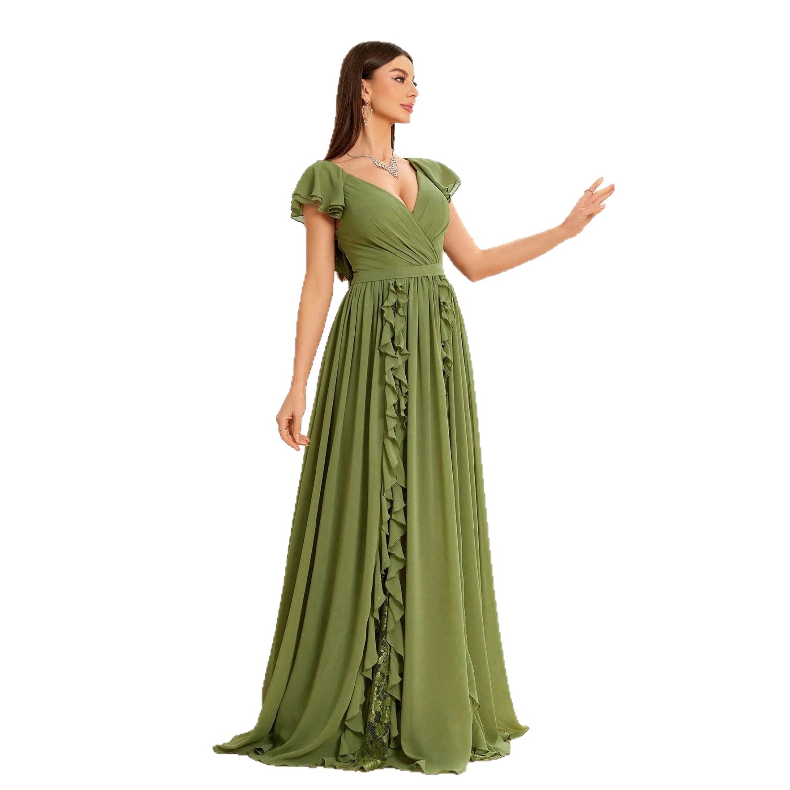 Francia temperamento vestido largo 2026 verano nuevo V-collar pleated borde cintura temperamento vestido vestido para adultos