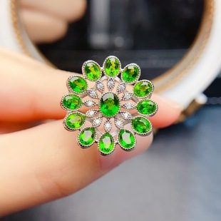 New Natural Diopside Ring S925 Silver Inlaid Main Stone 3*4mm Versatile Popular Hot Style Women's Jewelry Wholesale