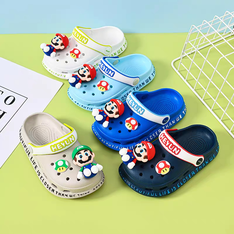 Children's Hole Shoes Boys Slippers Summer New Mario Non-slip Mid-Big Kids Baby Boys Outer Wear Beach Shoes