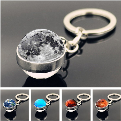 Solar system planet planet key chain pendant Galaxy nebula time gem metal key ring key chain pendant