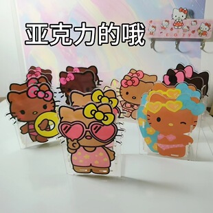 Hawaiian Black Leather Hello Kitty Acrylic Pen Holder Cartoon Desktop Ornaments Student Makeup Brush Stationery Storage Bucket