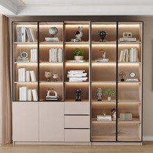 欧式实木书柜手办收纳柜展示柜一体靠墙组合门落地柜子透明玻璃柜