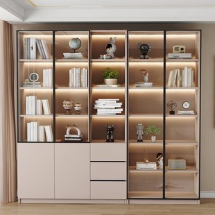 European Style Solid Wood Bookcase Hand Storage Cabinet Display Cabinet Integrated Wall Combination Door Floor Cabinet Transparent Glass Cabinet