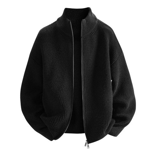 Sweater Men Knit Sweater Autumn/Winter Bestseller Loose Jacket Upright Collar Trend Brand Wholesale Cardigan Solid Color Zipper