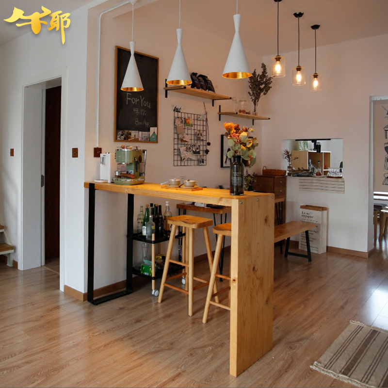 Nordic Family Solid Wood Bar Kitchen Partition High Bar Table Simple High Bar Table and Chair Wall High Table