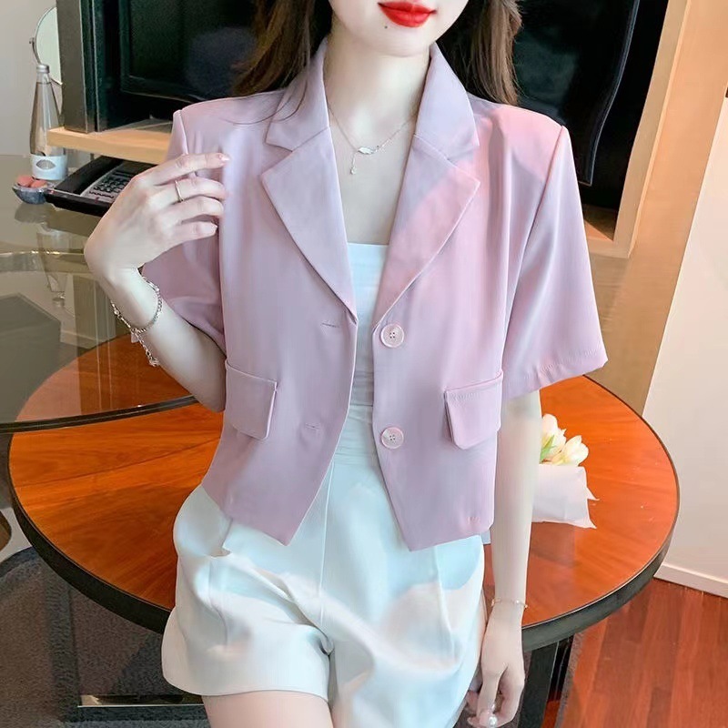 Short-sleeved Thin Suit Jacket 2025 Summer New Fashion Design Sense Niche High-end Short Small Suit Top