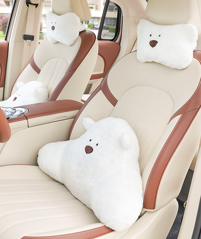 Car Headrest Neck Pillow Plush Cartoon Bear Car Headrest Waist Pad Creative Cute Car Interior Supplies