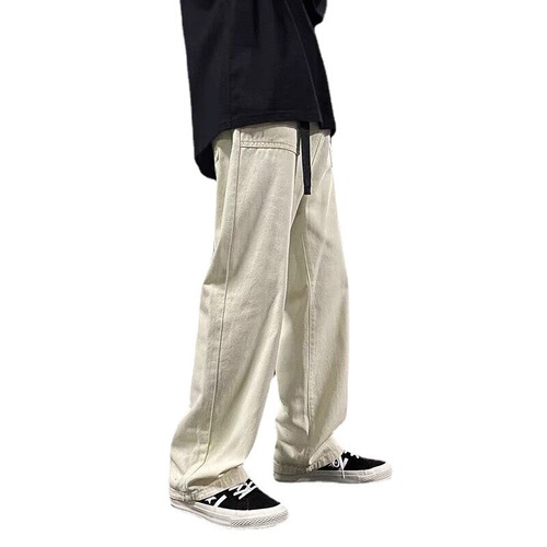 Men's Autumn Trendy Streetwear Loose Japanese Retro Straight Wide Leg Pants for Spring and Autumn Casual Long Pants