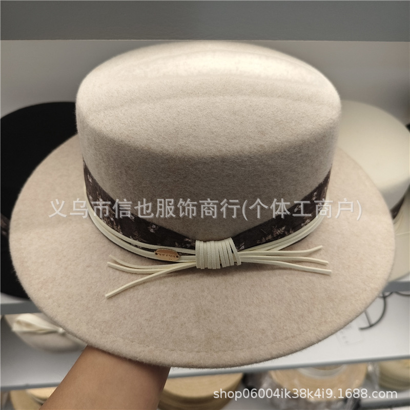 2025法式礼帽澳洲羊毛平顶走秀帽批发小众复古设计感简约时尚毡帽|undefined