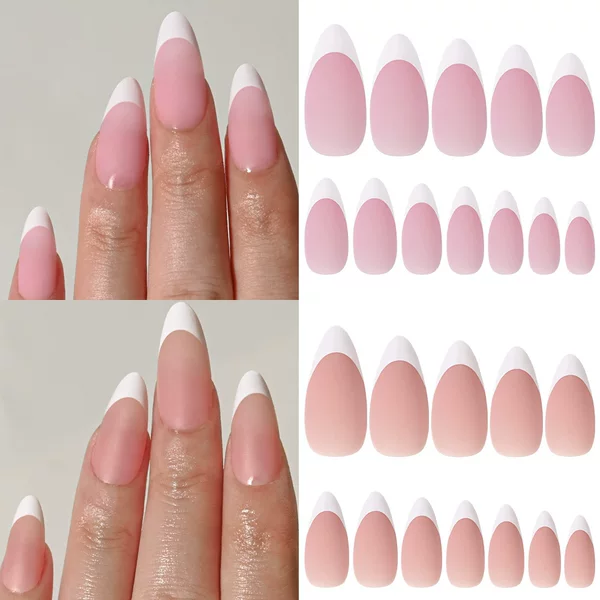 Cross-Border 120-Piece Pink Almond-Shaped Press-On Nails, French Long Pointed Nail Tips, High-End Removable Nail Art Nail Pieces in a Bag
