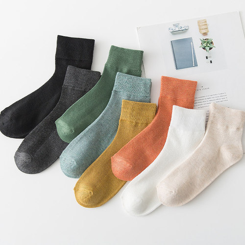 Socks men's summer boat socks solid color cotton socks mid-calf women's socks non-slip mesh breathable thin sweat-absorbent ins trendy socks