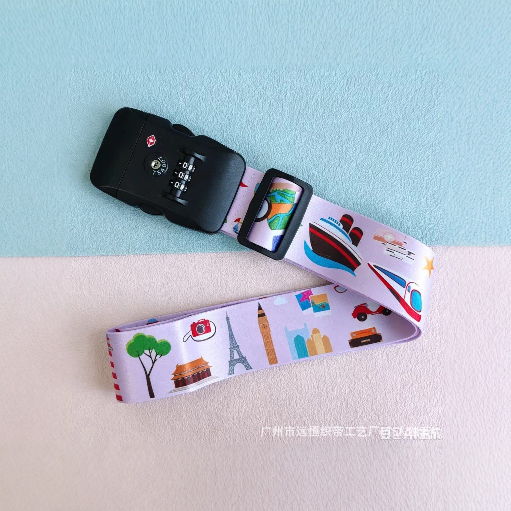 TSA password lock luggage strap, cartoon print travel suitcase fastening strap, anti-theft luggage strap, adjustable buckle