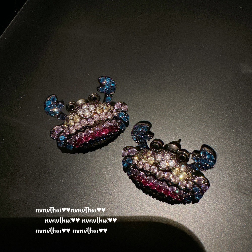 2103QIP Piano Black Rainbow Crab Zircon Earrings ~ No Box