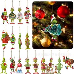 2024新品緑毛モンスタークリスマス装飾飾り漫画クリスマスツリーペンダントクリスマスホームカー装飾
