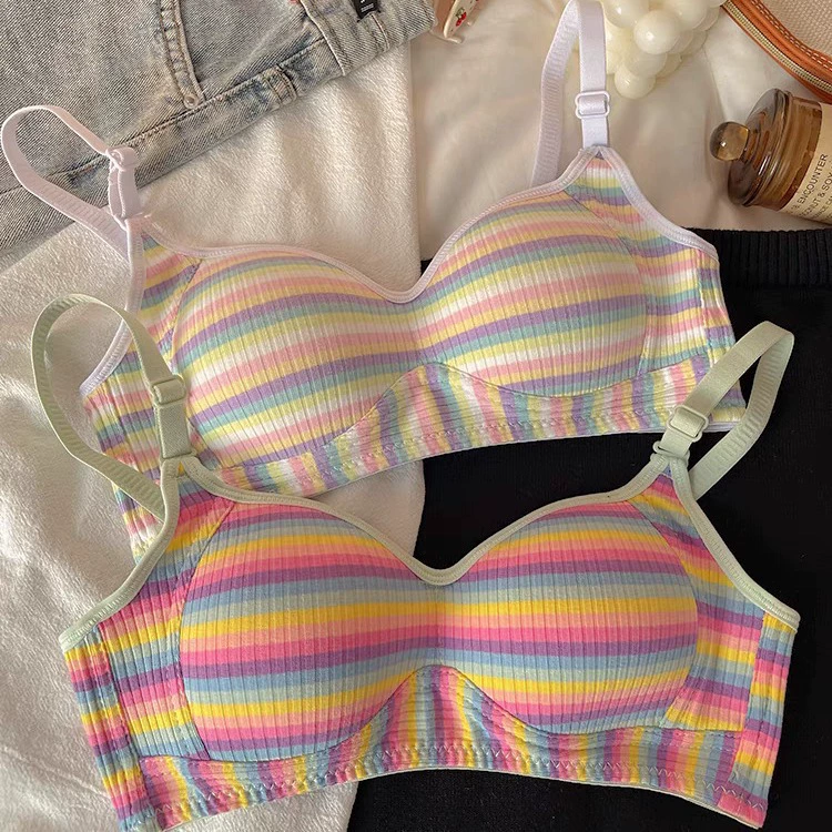 Rainbow underwear for students, push up bra, sexy supporting bra top