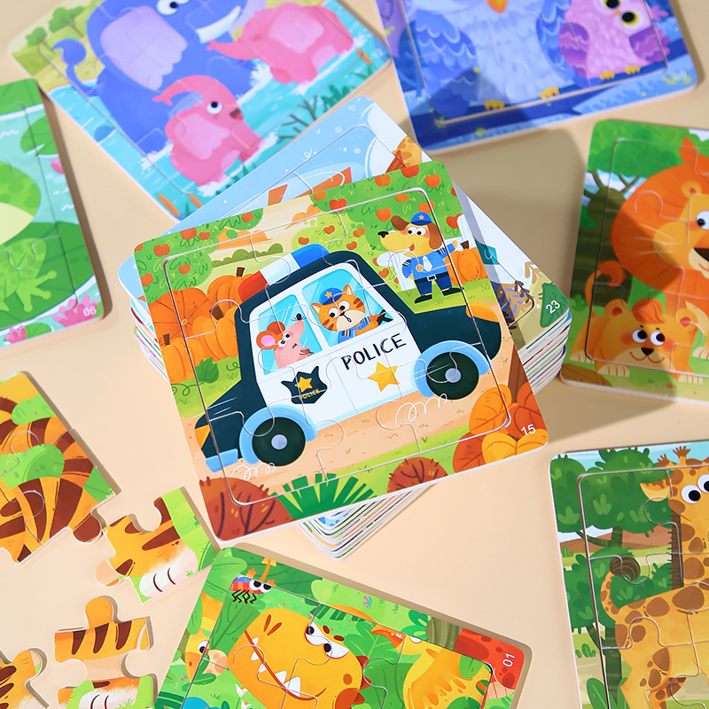フラット木製パズル 9 ピース小さなパズル幼児早期教育知育玩具漫画動物交通認知ビルディングブロック|undefined