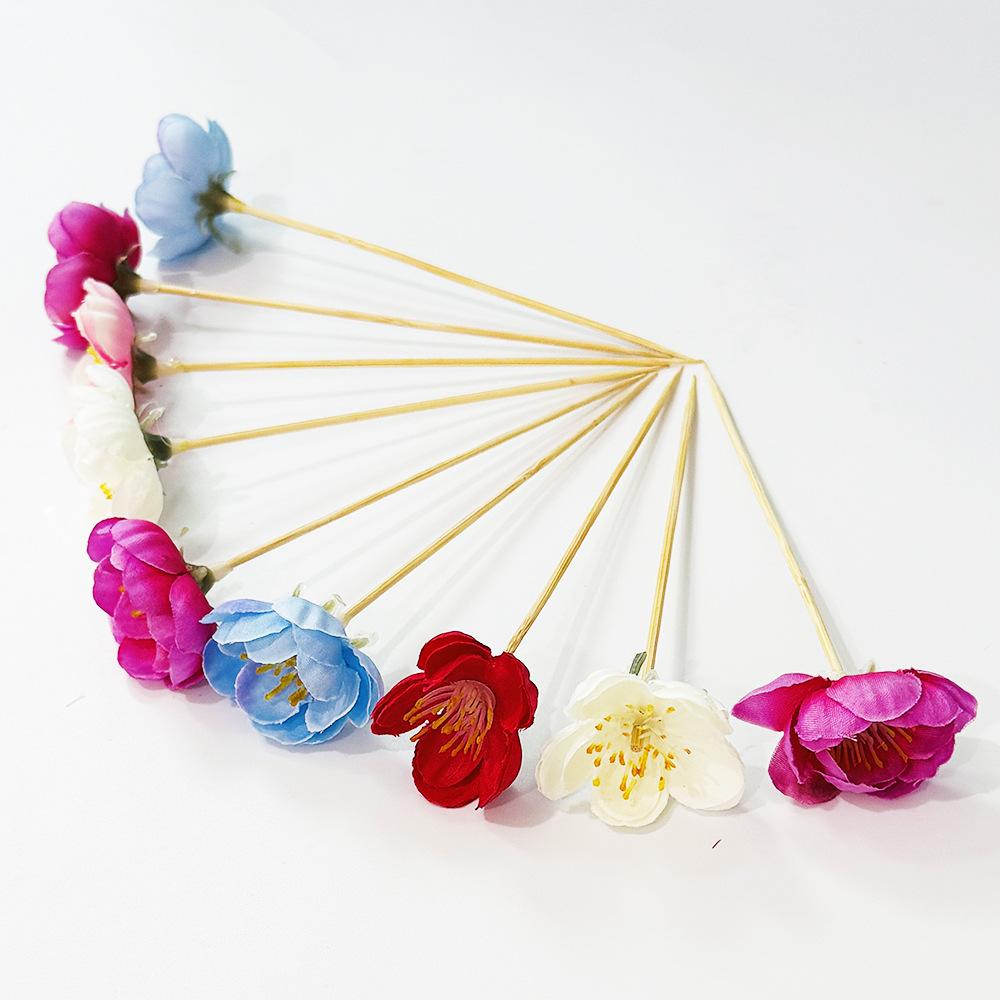 Simulación creativa Plum Blossom Peach Blossom Pear Flower Signo Decoración de platos fríos Firma de inserción Signo de frutas desechable Plato de frutas Decoración de postres