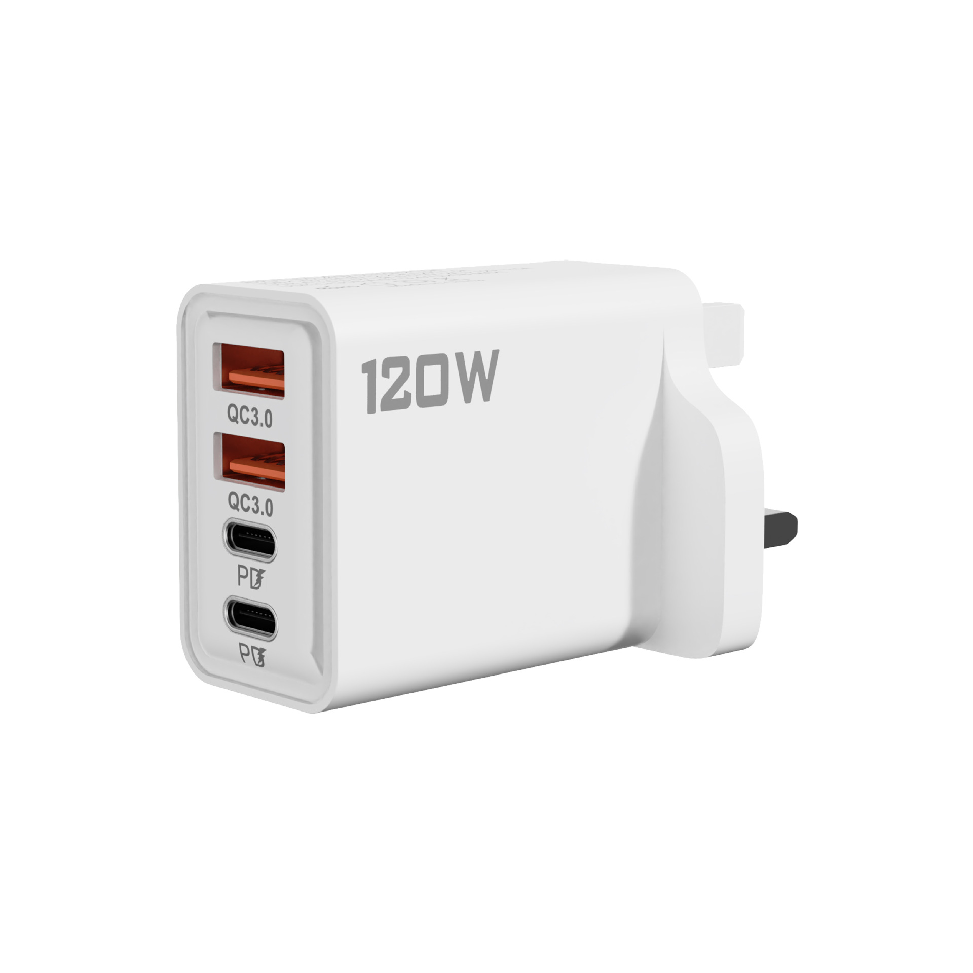 Transfronterizos 120W súper carga rápida cabeza de carga doble USB + doble typec cabeza de carga británica cargador rápido de teléfono móvil