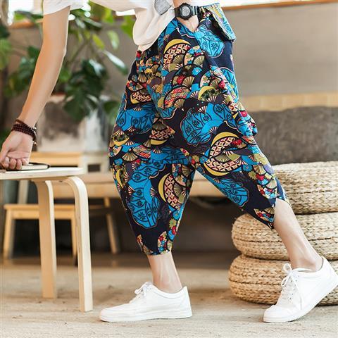 Pantalones de flores, pantalones casuales recortados populares, pantalones anchos para hombres, pantalones sueltos de elefante tailandés, bombachos de Nepal, verano